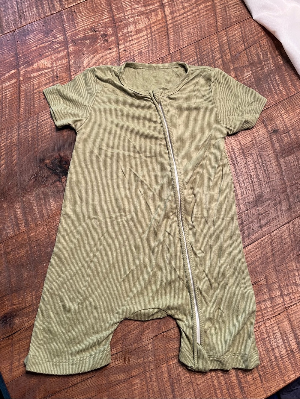 Green Bamboo Ribbed Olive Green Zipper Baby Romper